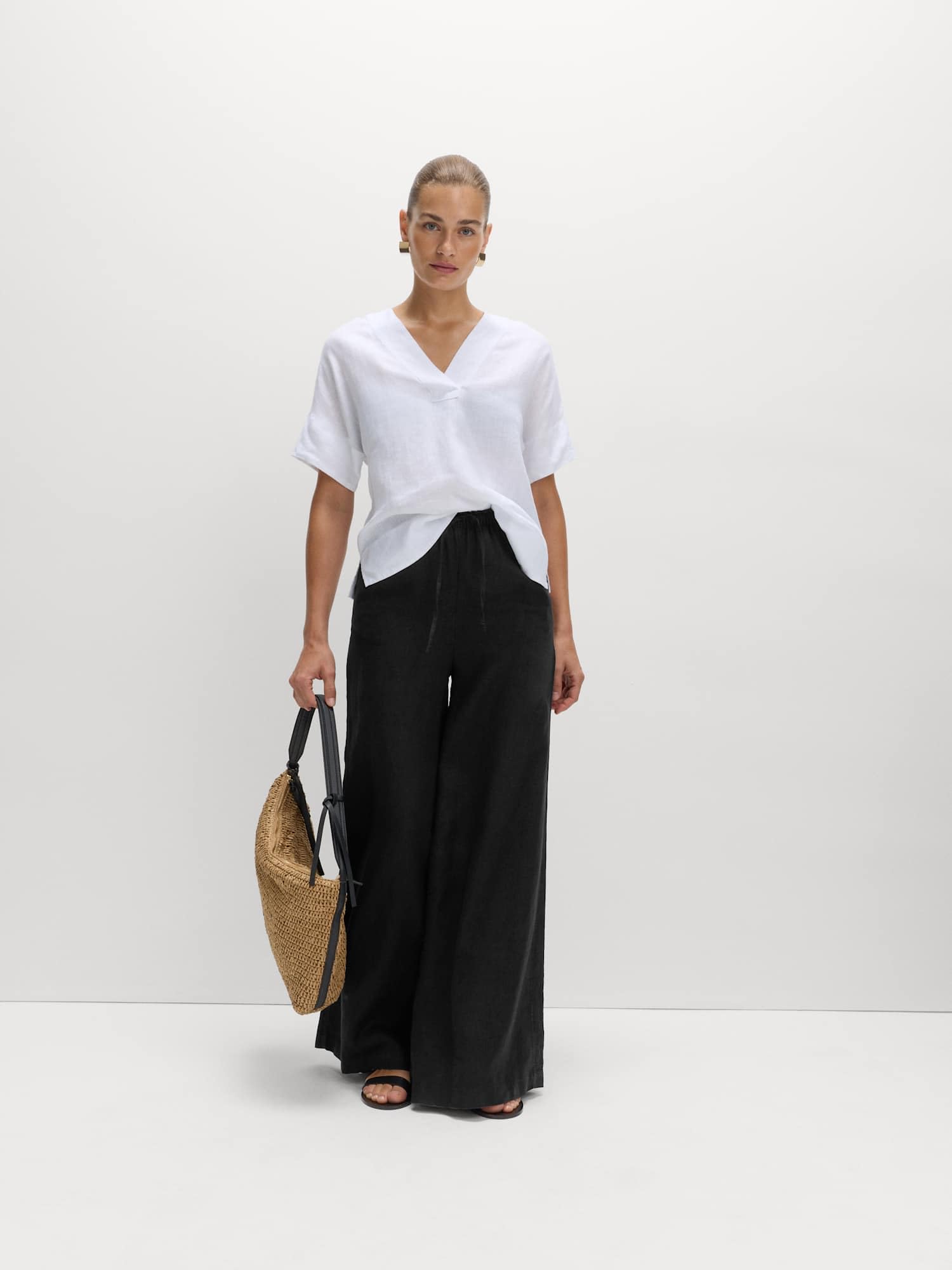Marks & Spencer Donna Puro Lino a Gamba Larga Palazzo Pantaloni – Vita con Coulisse – con Tasche