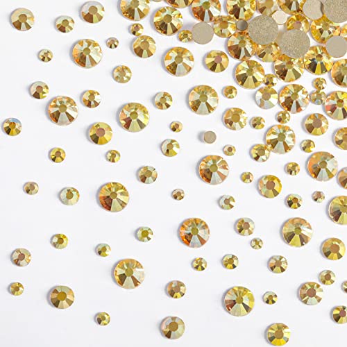 Image of Beadsland Rhinestones for Makeup,8 Sizes 2500pcs Gold Flatback Rhinestones Face Gems for Nails Crafts with Tweezers and Wax Pencil,Metal Sunlight,SS4-SS30