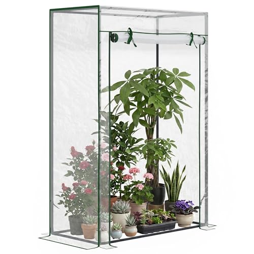 Outsunny Serre de jardin, serre de balcon, bâche renforcée PVC, châssis en acier, porte zippée enroulable, pour légumes plantes fleurs en toutes saisons...