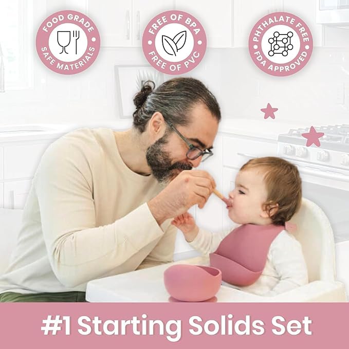 Image of Baby Feeding Bowl & Spoon Set | Silicone Suction Bowl for Baby Food | BPA-Free Baby Bowl and Spoon Set | (Wine red)