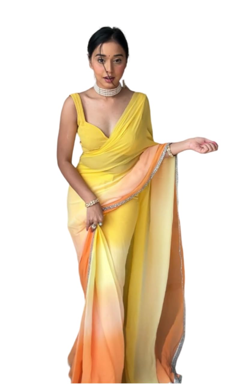 DIVUSAlia bhatt style Ready to wear Pre draped Prestitched one min readymade Designer Parywear saree with Unstitch Blouse