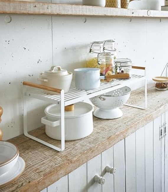 YAMAZAKI home Wired Organizer Rack-Kitchen Storage Shelves, One Size, White - 3803