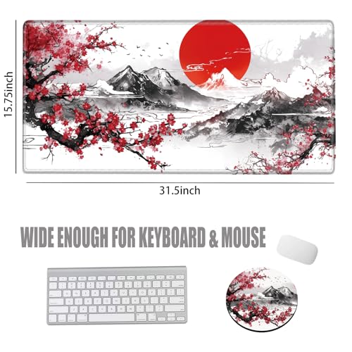 Image of Large Mouse Pad Japanese Cherry Blossom Desk Pad Gaming Mousepad XXL Desk Mat 31.5''X15.75'' Computer Mat Extended Big Mouse Mat for Desktop Office Work Girl Women
