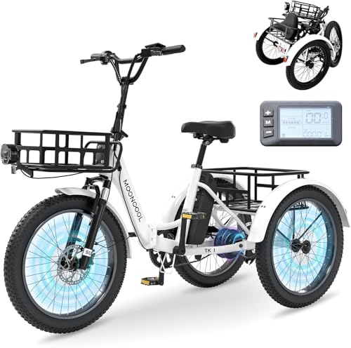 MOONCOOL E Bike Klapprad, 20' Elektrofahrräder für Herren Damen, 36V 20AH Akku, 250W Motor 45 Nm, LCD-Display, IP65 Wasserdicht, 3 Fahrmodi, mit Großen Körben & Fußstützen (Perl Weiß)