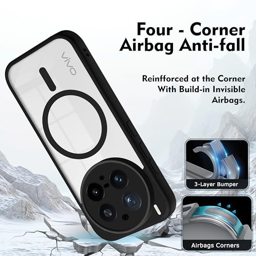 Image of V-TAN Back Cover for Vivo X300 Pro 5G | TPU | Transparent Crystal Clear Magnetic Case Compatible with X300 Pro | Camera Protective Shockproof Mobile Cover Design (Black)