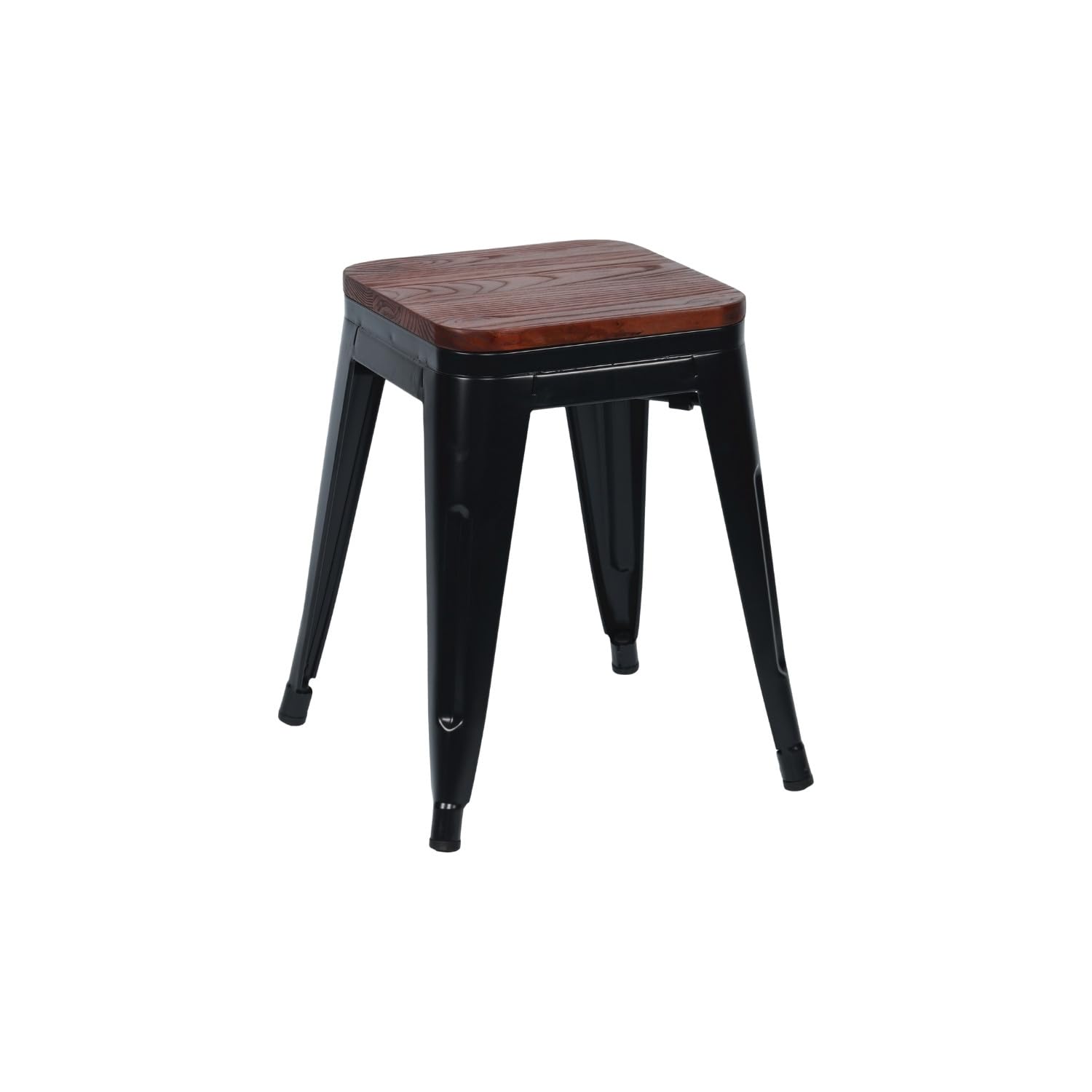 THINIA HOME Taburete Bajo Industrial Apilable de Acero y Madera 38x38x46cm