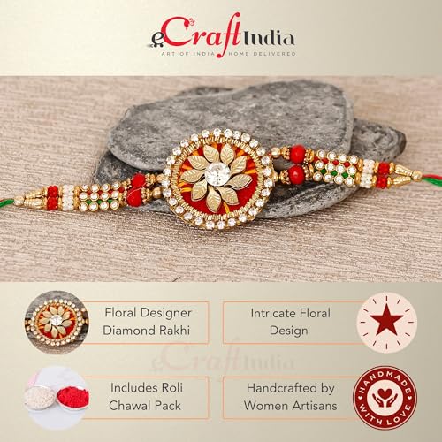 Image of eCraftIndia Red & Golden Set of 5 Om Symbol and Lord Ganesha Designer Religious Rakhi with Roli Chawal Pack