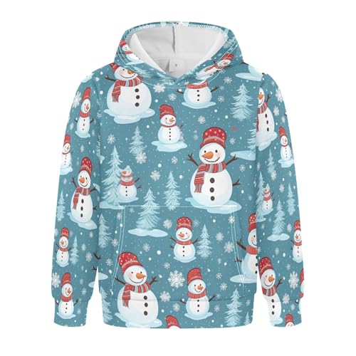 Kids Hoodies Sweaters Christmas Xmas Snowman Hooded Sweatshirts with Big Pockets for Boys Girls B0400074