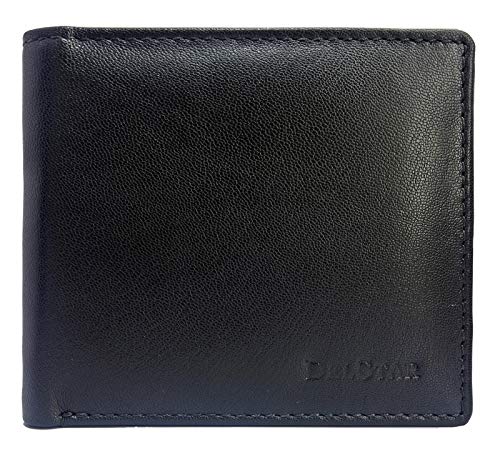 DELSTAR Classic Leather Wallet for Men - RFID Blocking & Coin Pocket (Black) - Image 3