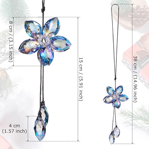 Image of Crystal Flower Car Rear View Mirror Hanging Ornament - Sparkles with Rainbows for a Sense of Luck and Happiness Car Interior Accessories (Colorful)