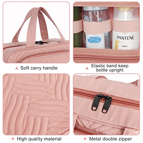 Maxuni Travel Hanging Toiletry Bag, Makeup Bag For Women, Portable Cosmetic Organizer For Brushes Set, Full Size Bottles, Toiletries, Accessories, Pink #TOP3
