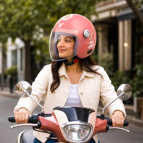 Image of TVARRA Lotus ISI & DOT(USA) Certified Women's Open Face Helmet Design Helmet, Lightweight Material, Crafted for Women, Extreme Comfort fit with Clear Visor