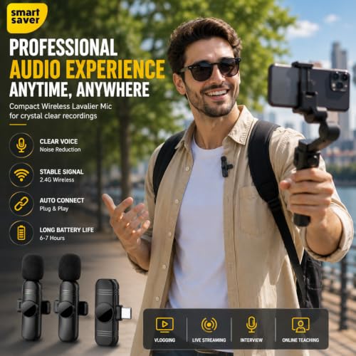 Image of Smart Saver 2 Pack Professional Wireless Lavalier Microphone for iPhone iPad(iPhone 14 and Below), Plug-Play Clip on Mic for YouTube, Recording, Vlog, Facebook Live