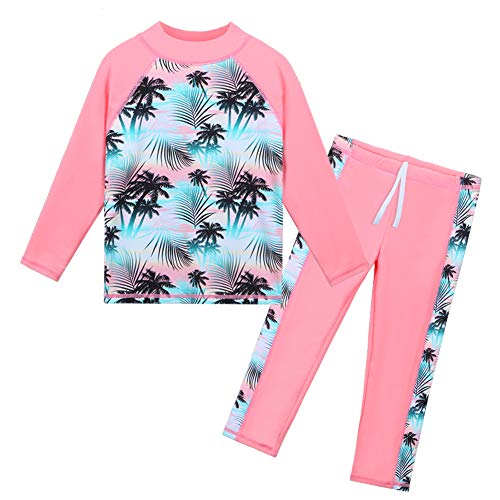 Image of TFJH E Girls Two Piece Swimsuit Long Sleeve Rash Guard Ages 3-12 | UPF 50+ sun protection, breathable , lightweight long sleeve swimsuit, full coverage, pool beach vacation, water park