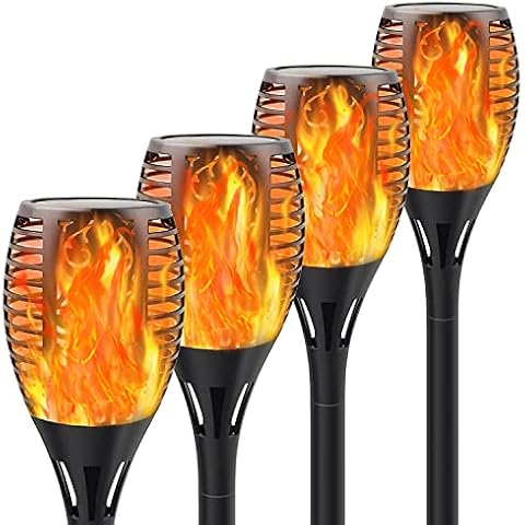UOROMI Solar Lights Outdoor Decorative, 4-Pack Solar Torch Lights with Flickering Flame, Waterproof Xmas Decoration Lights for Pathway Garden Yard- Dusk to Dawn, Auto On/Off Cover