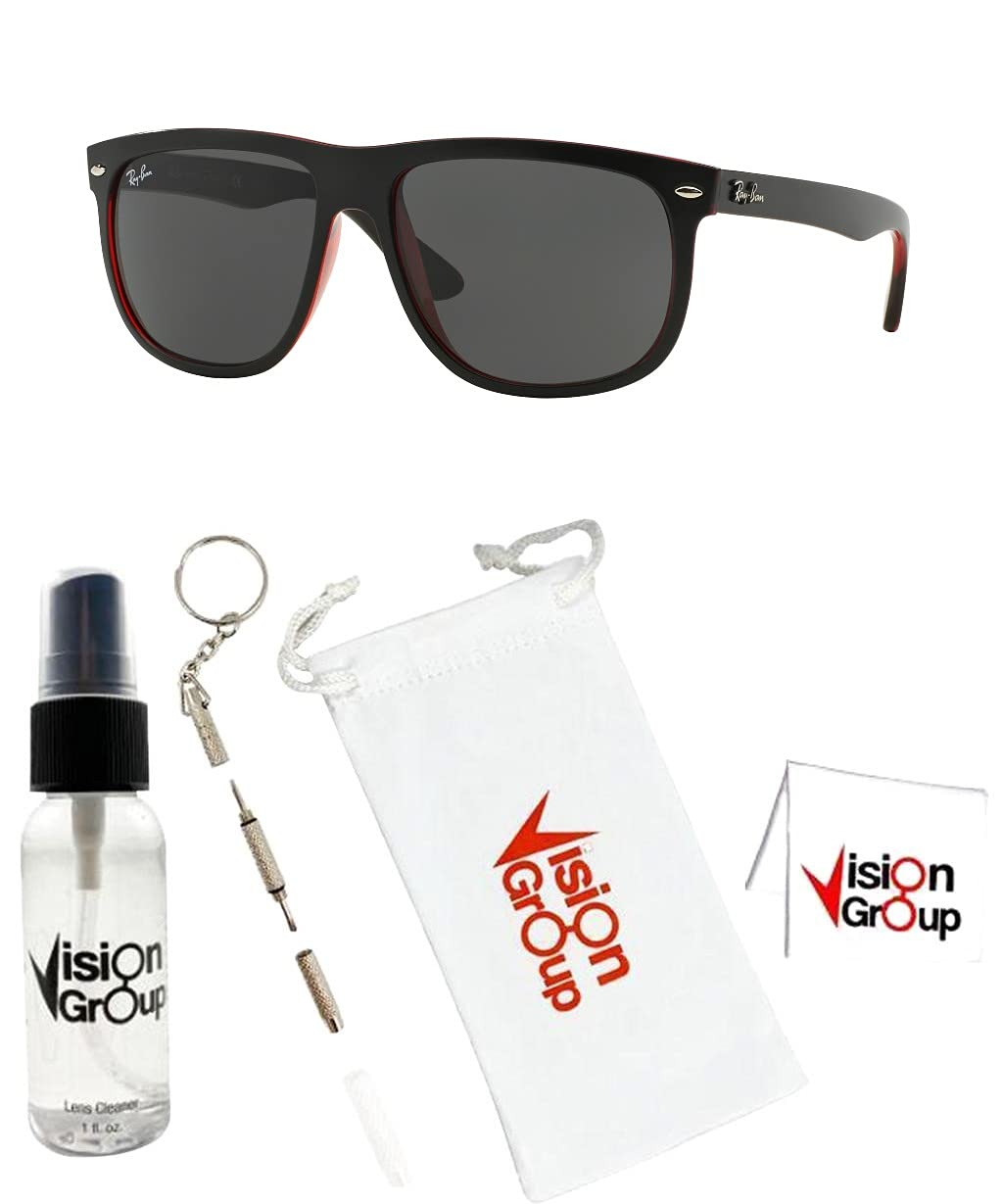 Ray-Ban RB4147 Boyfriend Sunglasses + Vision Group Accessories Bundle: Matte Black on Transparent Red/Dark Grey (617187) 60 Millimeters