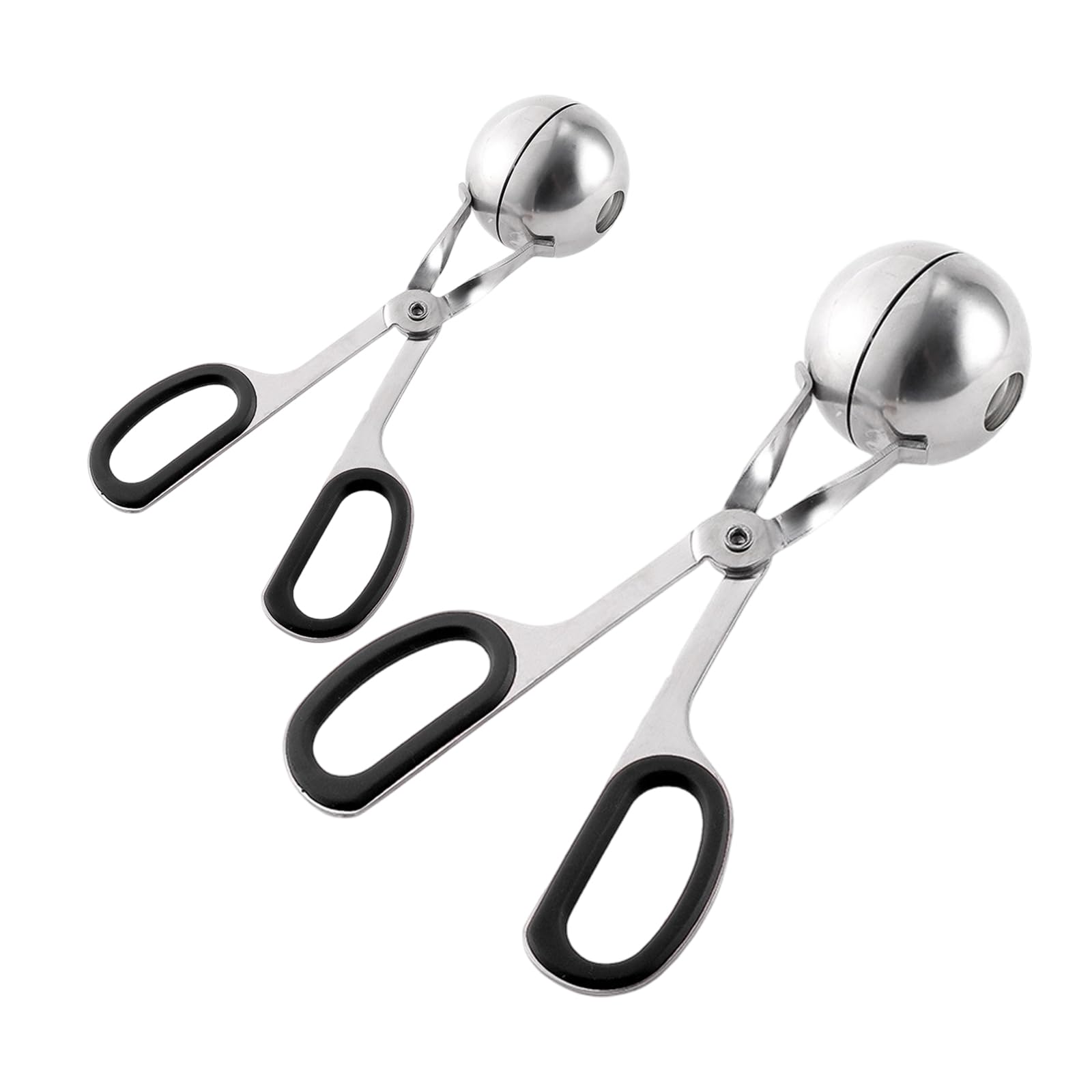 CAZSTYK Of 2 Professional Stainless Steel Meat Baller Tongs with Ergonomic Handle for Meatballs and Vegetables Ball Maker Meatballs Scoops