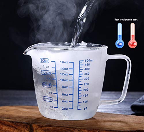 Goeielewe Glass Measuring Cup with Lid, Graduated Beaker Mug with Handle, Light-weight Borosilicate Glass V-Shaped Spout Microwave Safe Scales Cup for Cooking Baking (2cup/16oz/500ml) by Goeielewe - Image 4