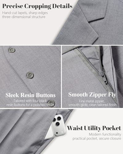 Image of MY'S Men's 3 Piece Suit Set with Tie, One Button Slim Fit Solid Jacket Vest Pants, Prom Party Wedding Business Suits for Men