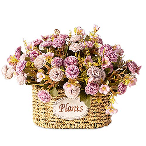 Flor Artificial Flores de Seda Ramo de Rosas Rojas Mini Plantas Artificiales Cesta Hecha a Mano con Jarrón Arreglo de Boda Pequeña Flor de Plástico Artificial Real Artística Decoración del Hogar