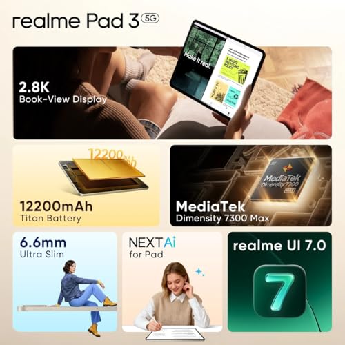 Image of realme Pad 3 with Biggest Battery in Segment (Space Grey, 8GB RAM), (256GB Storage) 11.6 inch with Wi-Fi+5G Tablet.