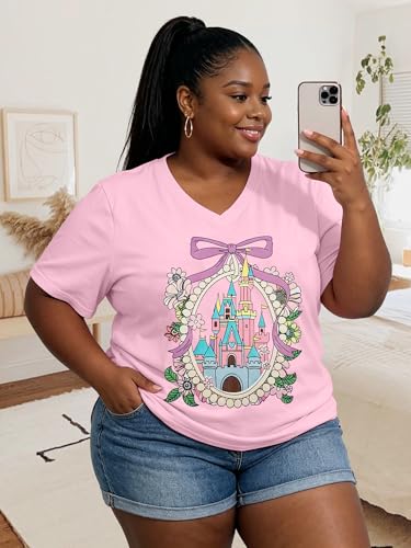 Image of NANYUAYA Plus Size Magic Shirts for Women Castle Kingdom Graphic Magical T Shirt Cute Holiday Princess Tee Vacation Tops