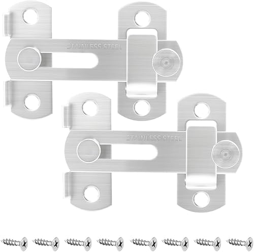 YDAJIURI - Cerradura de puerta corrediza de granero abatible de 3 pulgadas, pestillo de puerta resistente para privacidad, plateado, para puertas