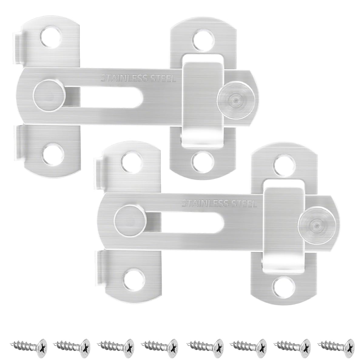 Croerw Silver 4 In Flip Sliding Barn Door Lock, Heavy Duty Gate Latch For Privacy – – For Sliding Doors, Cabinets, Fences – 2 Pack