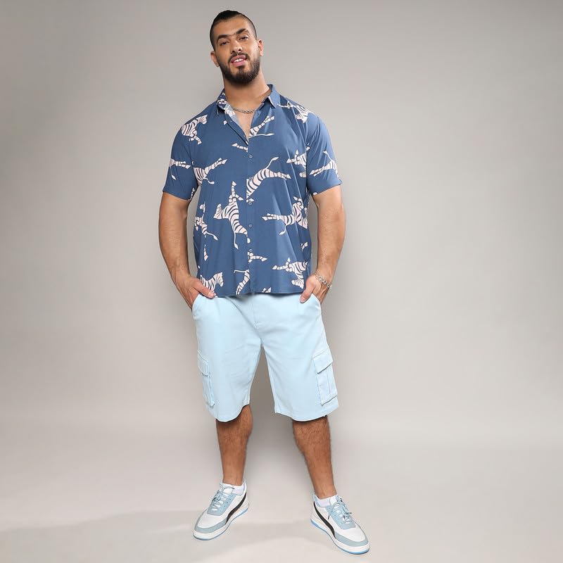 Image of Instafab Plus Men's Shirt for Casual Wear | Spread Collar | Short Sleeve | Button Closure | Plus-Size Fit | Cotton Shirt Crafted with Comfort Fit for Everyday Wear