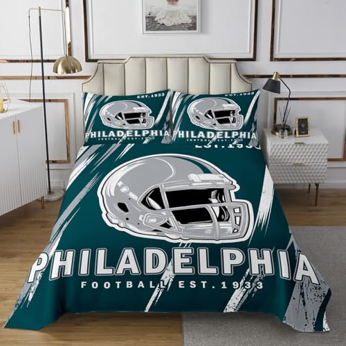 Erosebridal Twin Size Football Coverlet Set Philadelphia Quilt Set Sports City Team Color Bedding Sets for Boys Girls American Football Gifts Quilts for Bedroom