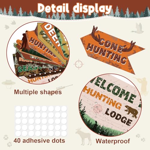 Image of Hooqict 20 Pieces Hunting Party Decorations Hunting Themed Party Directional Signs for Camo Deer Birthday Party Decorations Welcome to Camouflage Party Supplies for Boys Men