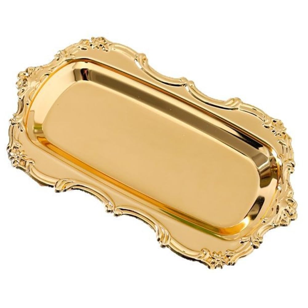 UDSKNV[KSL Elegant Metal Serving Tray for Desserts and Jewelry Storage, Floral Embossed Design