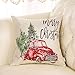 Fjfz Merry Christmas Decor Retro Red Truck with Trees Snowflakes Winter Holiday Sign Farmhouse Decoration Gift Cotton Linen Home Decorative Throw Pillow Case Cushion Cover for Sofa Couch 18