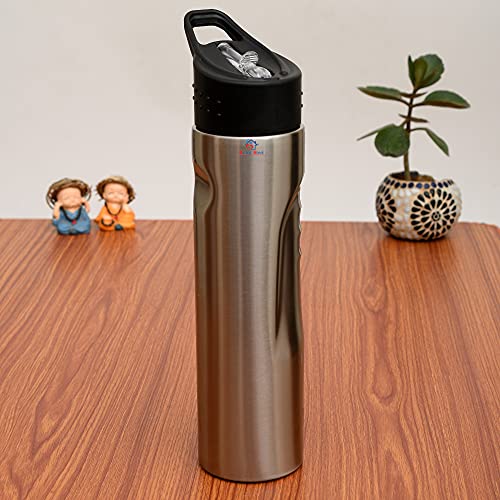 Image of Heart Home Stainless Steel BPA Free Drinking Bottle, Leakproof Gym Bottle, Ideal for Sports, Bike, Running, Hiking With Lid Sipper, 700ml-Pack of 2 (Silver)