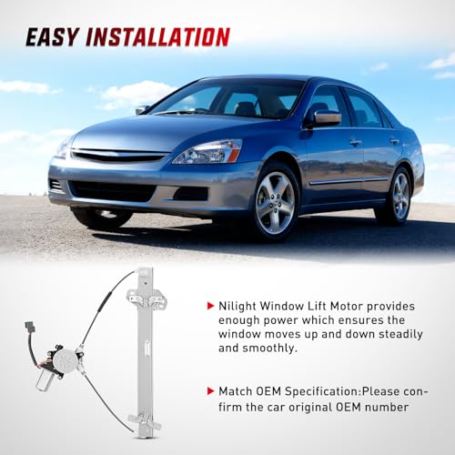 Image of Nilight Power Window Regulator with Motor Assembly Replacement for Honda Accord 2003 2004 2005 2006 2007, Front Driver Side, 741-306