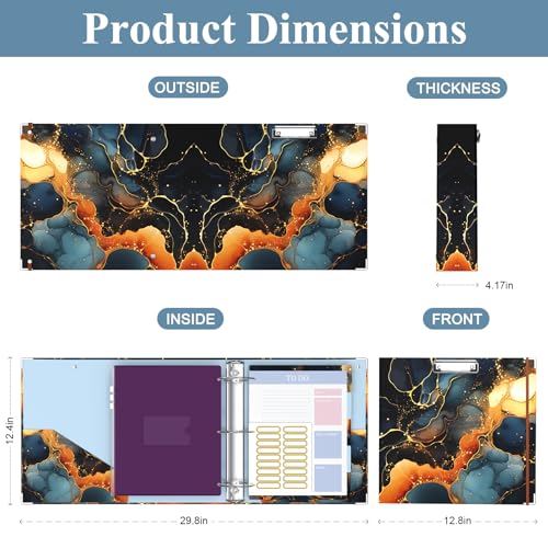 Image of 3 Ring Binder, 3 Inches Round Ring Binder with Clipboard, Dividers Tabs, PVC Zipper Bag Sleeves & to Do List Planners for Women, Men, School, Office Supplies, Abstraction