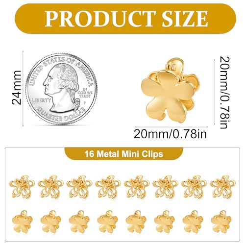 16 pinzas pequeñas de metal para cabello, flores doradas miniatura 2