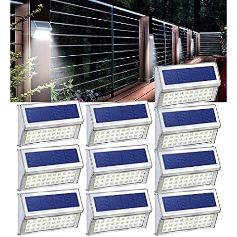DBF Solar Deck Lights Outdoor Longer Lasting 30 LED Solar Fence Post Lights Waterproof Stainless Steel Solar Powered Step Lighting Auto ON/Off Solar Lights for Fence Stairs Decks Yard Pathway Walkway Cover
