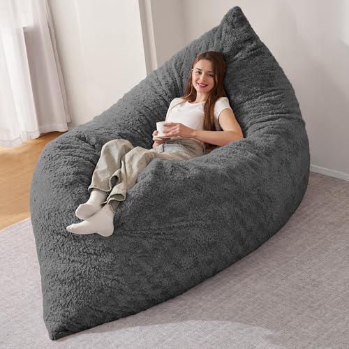 Image of HABUTWAY 4 in 1 Bean Bag Chair, Giant Memory Foam Filling Bean Bag Sofa, Adult Bean Bag Chair, Machine Washable Faux Fur Cover, Bean Bag for Adult (Grey)