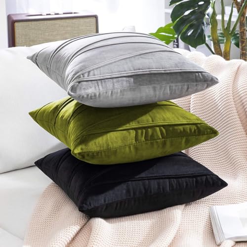 Image of Khooti Velvet Striped Cushion Cover Pack of 1-20 inchX20 inch /50.8X50.8 Cm | Olive | Soft Pillow Covers Cushion Case for Sofa Bedroom Living Room Chair Car, Cushion Cover with Zig Zag Pattern
