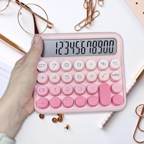 Image of Arsenio New Colorful Mechanical 12 Digit Large LCD Display Big Round Button Calculator Automatic Sleep Work with Battery for School Office Business Home (Multicolor) (Design-03)