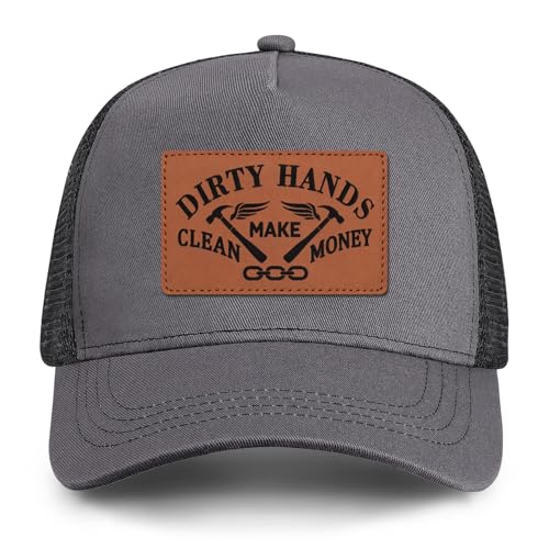 Dirty Hands Make Clean Money Trucker Hats Mens Adjustable Lether Baseball Cap Gray