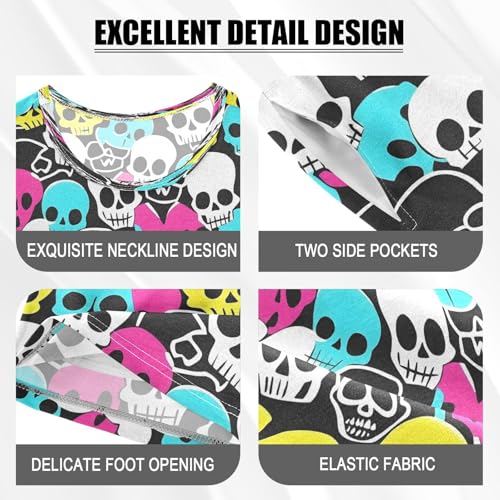 ALAZA Colorful Sugar Skull Pajamas Set Short Sleeve Cotton Sleepwear Summer Pjs 2 Piece 5-14Y4