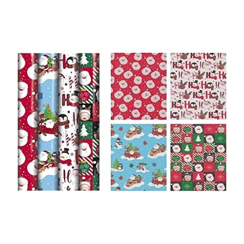 Christmas Gift Wrapping Paper - Pack of 4 x 7M (Traditional/Tartan/Cute) Perfect for wrapping the Christmas present (Cute 4 x 7m) Cover