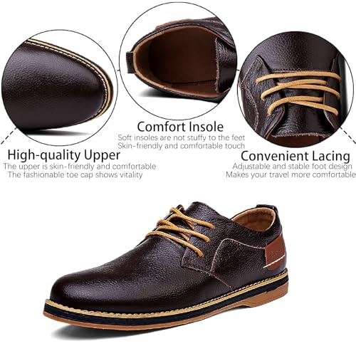 Men's Leather Casual Oxfords Hand Stitching Classic Lace Up Anti-Slip Platform Business Dress Shoes for Wedding Office Driving Walking Shoes3