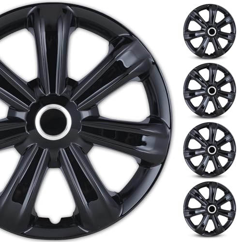 WOLFSTORM 4-Pack 15 Inch Wheel Hubcaps Replacement,Special Design Fashion Shape Hubcaps Rim Cover,Car Truck SUV Wheel Hub Accessories, Black Lacquer