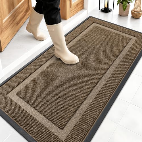Image of OLANLY Front Door Mat Indoor Outdoor Entrance, Waterproof All-Season, All-Weather Doormat, Sturdy Natural Rubber, Fade Resistant, Low Profile, Easy Clean Patio Porch Entryway Mat, 47x23, Brown