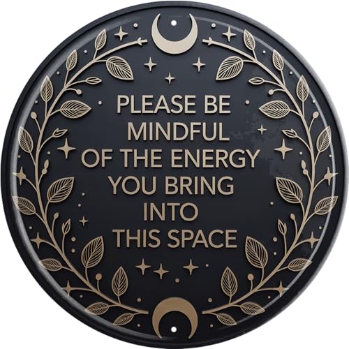 AWISZZZ Mindful Energy Metal Sign 8x8in Round Inspirational Plaque for Office Wall Decor Positive Gift