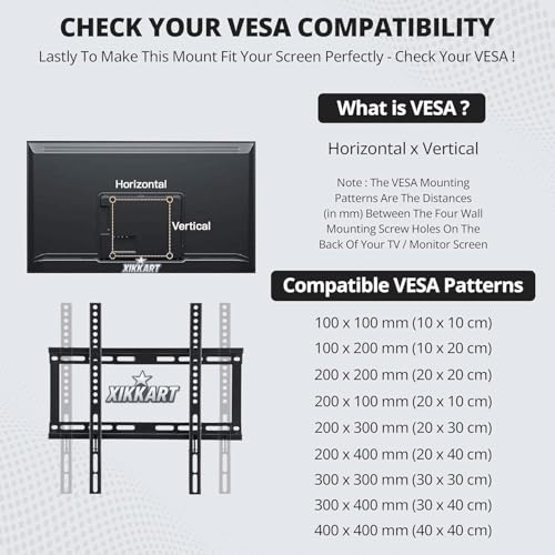 Image of XIKKART TV Wall Mount Bracket for 26-63 Inch LED LCD Smart TVs | Universal Fixed Wall Mount Stand | Heavy Duty Low Profile TV Mount | VESA Compatible Flat Screen TV Bracket