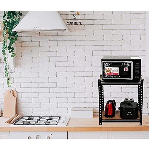 Image of Ash & Roh Wooden Steel Sections Adjustable Industrial Storage Rack and Shelves Steel Stand Bookshelf Adjustable Shelves (2 Section)